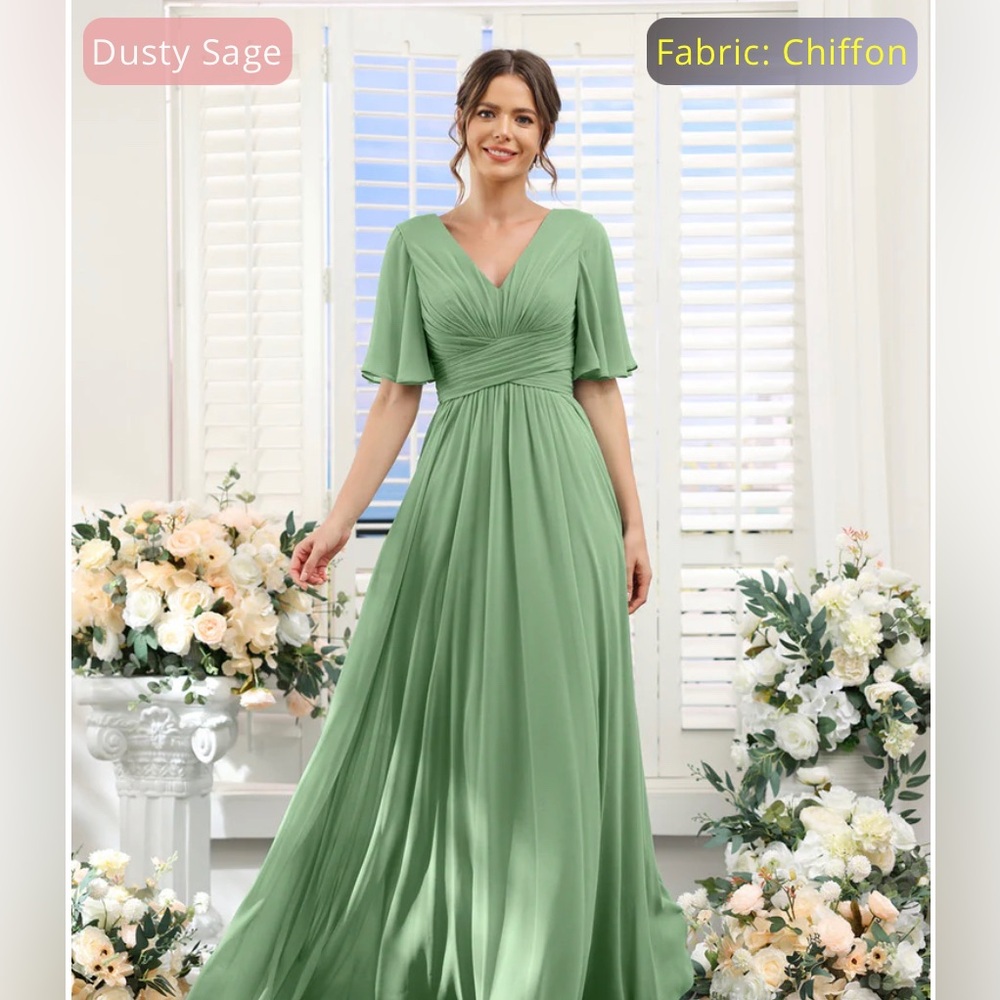 NEW A-Line Chiffon Bridesmaid Dress (sage) - Picture 1 of 4